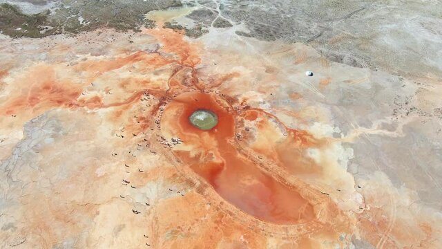 Aerial view of Aiken Spring(Devil's Eye) located in China QingHai. Drone shot footage 4k(UHD).