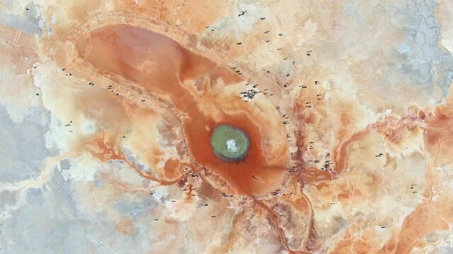 Aerial view of Aiken Spring(Devil's Eye) located in China QingHai. Drone shot footage 4k(UHD).