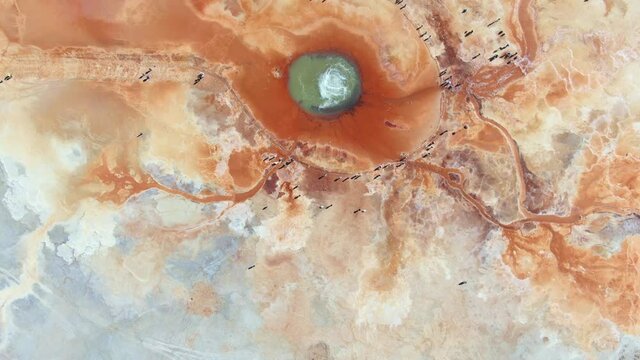 Aerial view of Aiken Spring(Devil's Eye) located in China QingHai. Drone shot footage 4k(UHD).