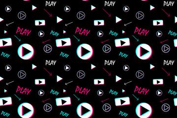 Seamless pattern with video player signs. Background for fabric, wrapping, wallpaper, social media. Decorative print.