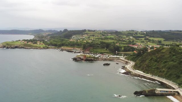 Candas, beautiful landscape in Asturias. Spain. Aerial Drone Footage