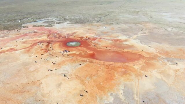 Aerial view of Aiken Spring(Devil's Eye) located in China QingHai. Drone shot footage 4k(UHD).