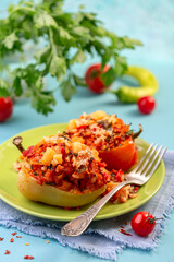 Pepper stuffed with vegetables and rice.