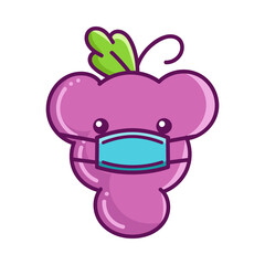 kawaii grape wearing mask cartoon illustration