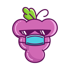 kawaii grape wearing mask cartoon illustration