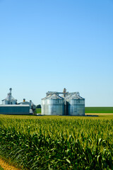 Agricultural Silos. Building for storage and drying of grains, wheat, corn. Modern granary elevator. Agribusiness concept. © photoguns