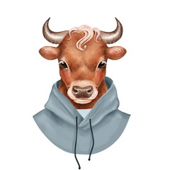 Cute llustration of Bull isolated on white background