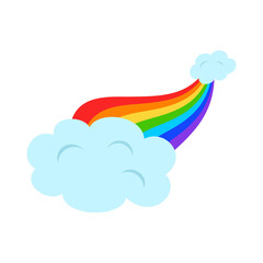 Illustration  with rainbow and clouds on white background.