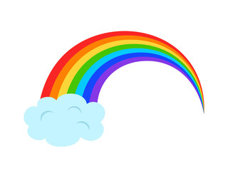 Illustration  with rainbow and clouds on white background.
