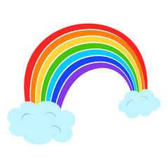 Illustration  with rainbow and clouds on white background.