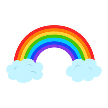 Illustration  with rainbow and clouds on white background.