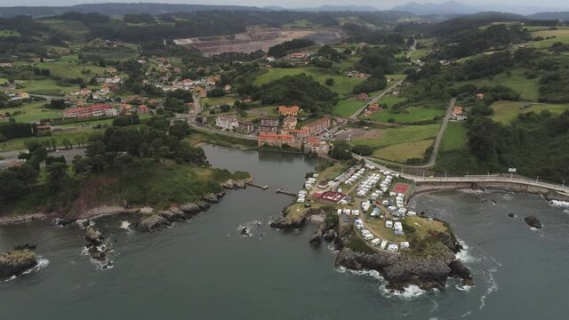 Beautiful coastal  landscape in Candas,Asturias. Spain. Aerial Drone Footage