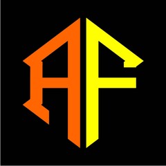 AF monogram initials hexagon yellow orange on black background