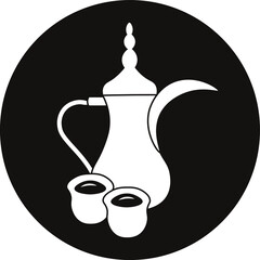 logo vector illustration arabic Emirati Saudi coffee kettle teapot and cups drink design icon for web site black and white