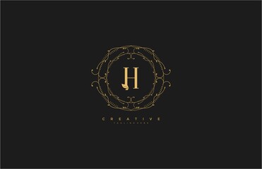 Logo Elegance Letter H Premium Rounded Floral Monogram Vector