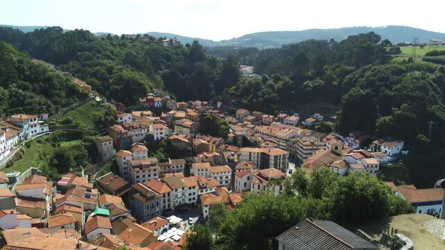 Cudillero. Beautiful coastal village in Asturias. Spain. Aerial Drone Video