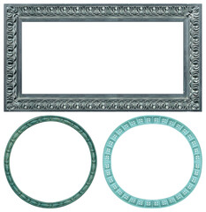 Set of metal (bronze) frames for paintings, mirrors or photo isolated on white background