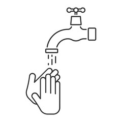washing hands under falling water from water tap. Vector illustration.
