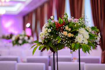 Beautiful flowers on table in wedding day