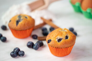 Blueberry cupcakes on a marble background