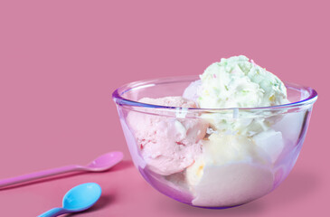 Icecream putting on pink background