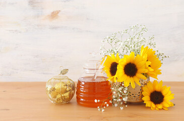 rosh hashanah (jewesh holiday) concept - honey traditional holiday symbol