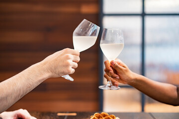 乾杯する男女（恋人・夫婦）のイメージ写真