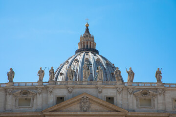 Close-up views of Saint Peter's Basilica, Piazza San Pietro (translates as Saint Peter's Square), Vatican City