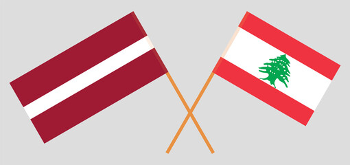 Crossed flags of Lebanon and Latvia