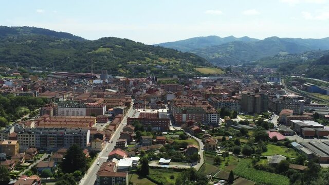 Langreo, village of Asturias,Spain. Aerial Drone Footage