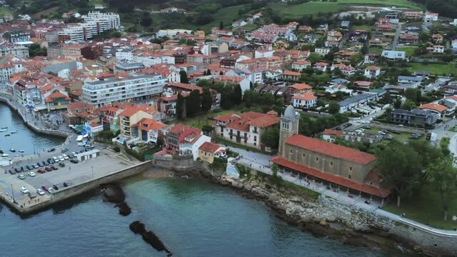 Luanco. Coastal village in Asturias,Spain. Aerial Drone Footage