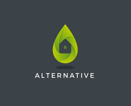 minimal green home logo template - vector illustration