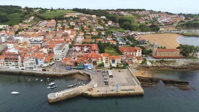 Luanco. Coastal village in Asturias,Spain. Aerial Drone Footage