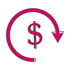 Vector circle icon with arrow and dollar sign. Currency exchange symbol cartoon style on white isolated background.