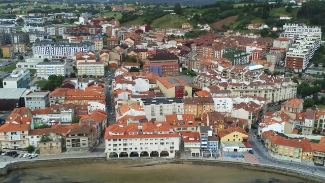 Luanco. Coastal village in Asturias,Spain. Aerial Drone Footage