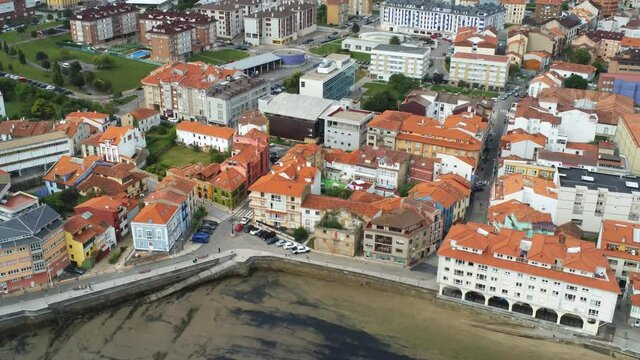 Luanco. Coastal village in Asturias,Spain. Aerial Drone Footage