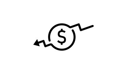 Dollar arrow decrease icon. Sign arrow down. Vector on isolated white background. EPS 10.