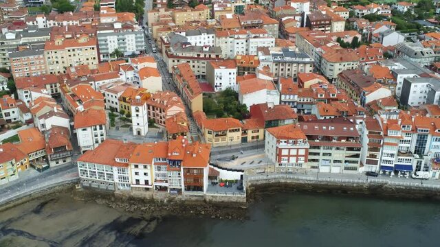 Luanco. Coastal village in Asturias,Spain. Aerial Drone Footage
