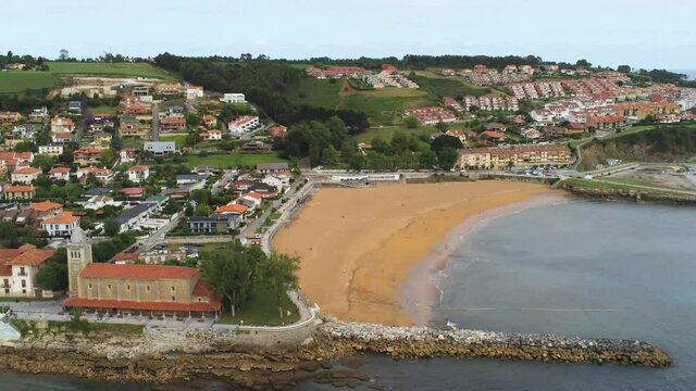 Luanco. Coastal village in Asturias,Spain. Aerial Drone Footage