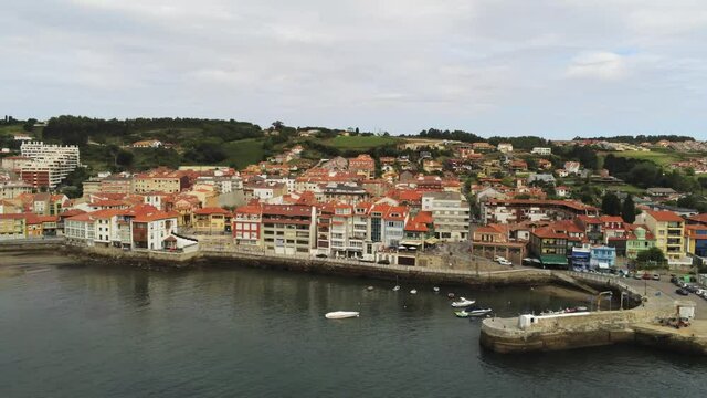 Luanco. Coastal village in Asturias,Spain. Aerial Drone Footage