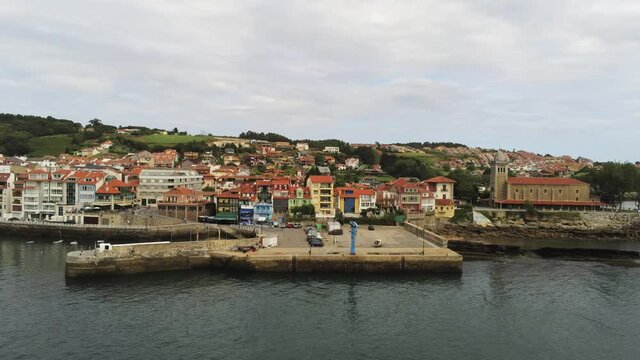 Luanco. Coastal village in Asturias,Spain. Aerial Drone Footage