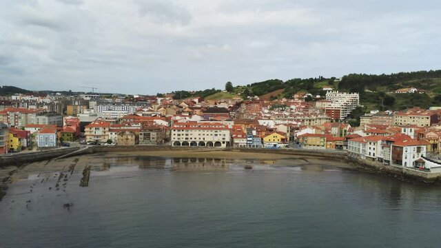 Luanco. Coastal village in Asturias,Spain. Aerial Drone Footage