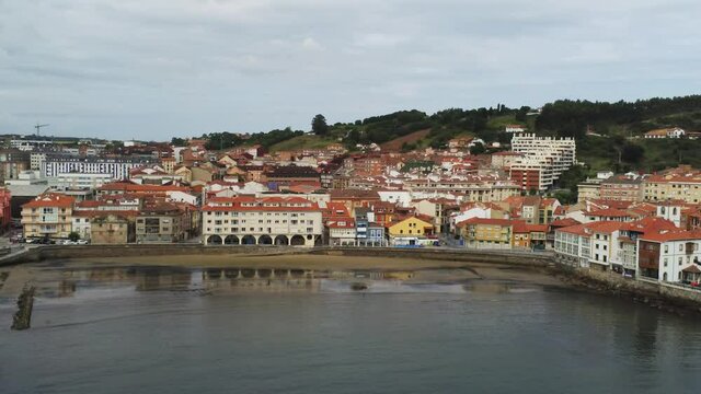 Luanco. Coastal village in Asturias,Spain. Aerial Drone Footage