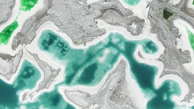 Aerial view of emerald lake (salt lake) located in China QingHai DaChaiDan(Big Chaidam / Da Qaidam). Drone shot footage 4k(UHD).
