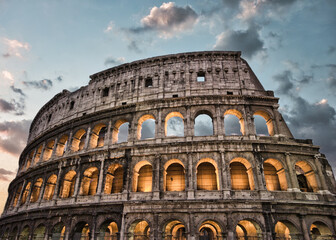 Roman Flavian Amphitheater or better known as the Colosseum with dramatic effect