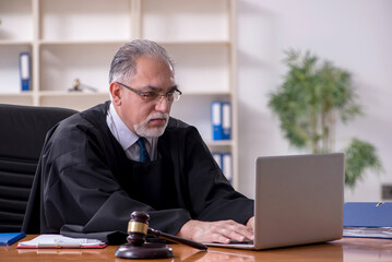 Old male judge working in courthouse