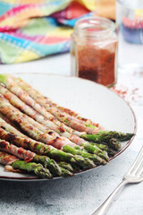 Seasonal fresh asparagus fried with bacon