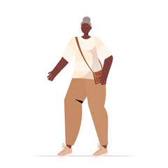 old african american woman in casual trendy clothes senior female cartoon character standing pose gray haired grandmother full length vector illustration