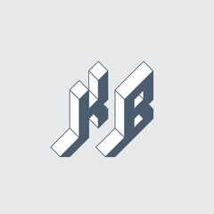 KB - logo or 2-letter code. Isometric 3d font for design. Letters K and B - Monogram or logotype. Three-dimension original letters.