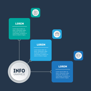 Business presentation or infographic with 3 steps. Example of diagram, Infographics or mind map of technological or education process with three options.